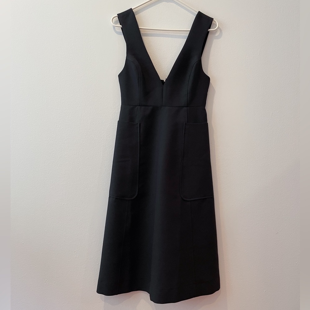 Free People deep-v textured black dress with pockets